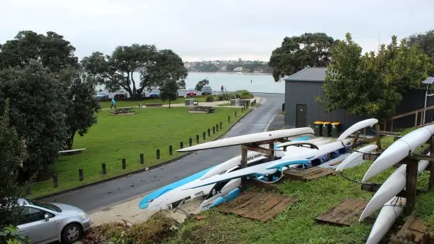 The Waka Ama club overlooking a section of the Takapuna Beach Reserve.